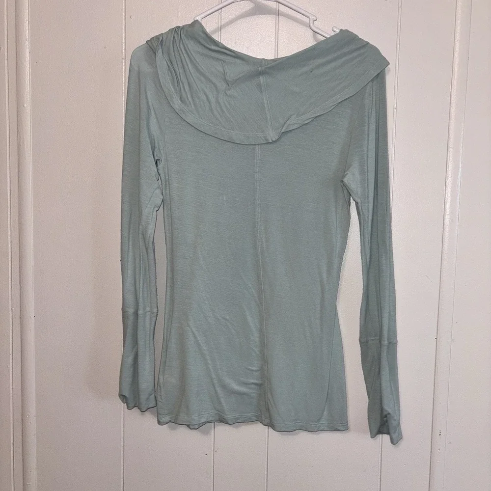 Free People Sea Blue Green Long‎ Sleeve Fitted Tencel Shirt Running Late Top Med